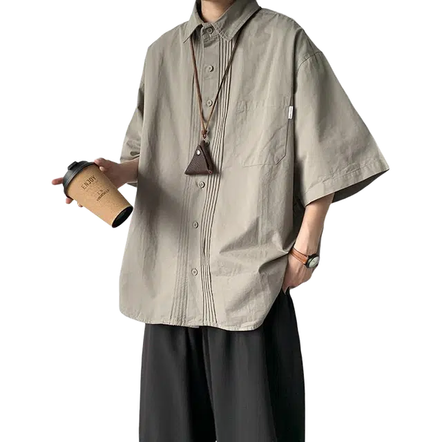 北极绒 日系复古短袖夏季百搭休闲宽松潮牌半袖衬衫 男款