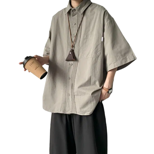 北极绒 日系复古短袖夏季百搭休闲宽松潮牌半袖衬衫 男款