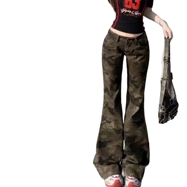 一碗士多 迷彩微喇水洗做旧小众潮流美式高街垂感好不贴腿日常休闲百搭显瘦显高拖地裤修身松弛感牛仔裤 男女同款