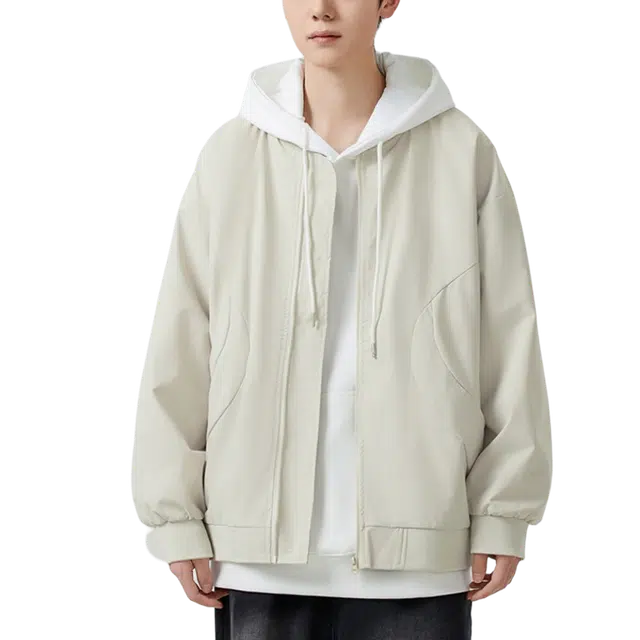 一碗士多 纯色大口袋棒球领外套简约基础款时尚百搭休闲宽松舒适亲肤保暖防风防水日常户外通勤小众设计夹克 男女同款