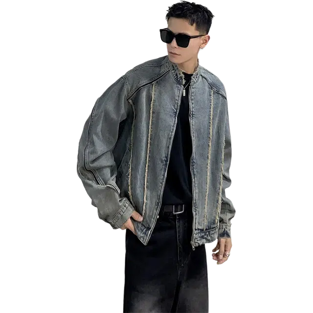 北极绒 美式复古解构毛边穿搭街头潮牌嘻哈机车痞帅牛仔外套 男款