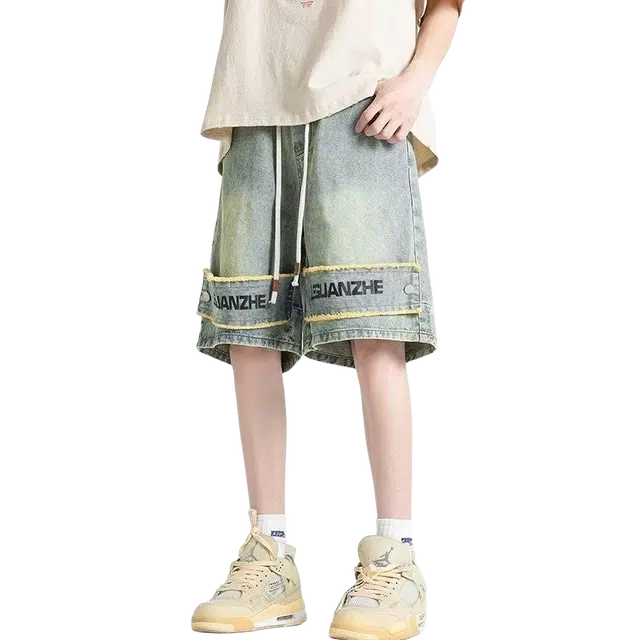 木木兔 时尚百搭简约潮流宽松基础款牛仔短裤 男款