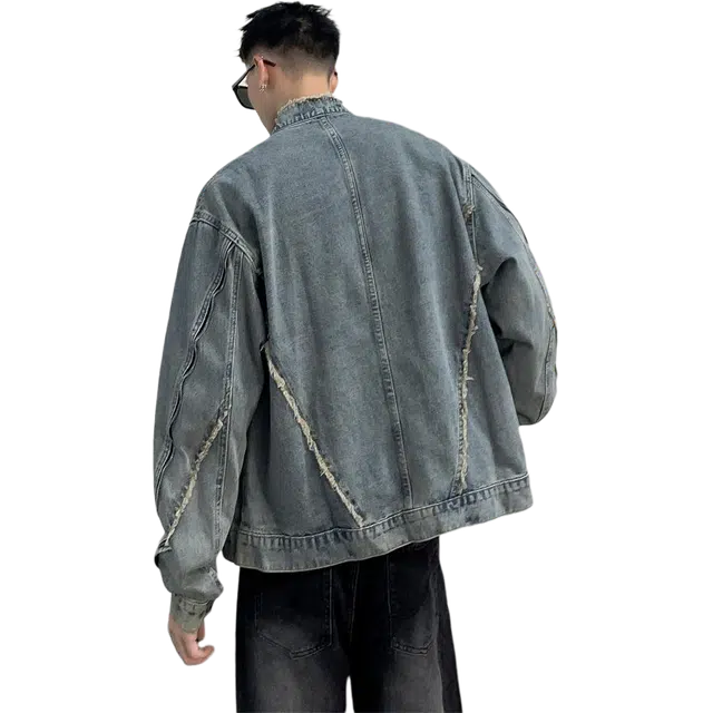 北极绒 美式复古解构毛边穿搭街头潮牌嘻哈机车痞帅牛仔外套 男款