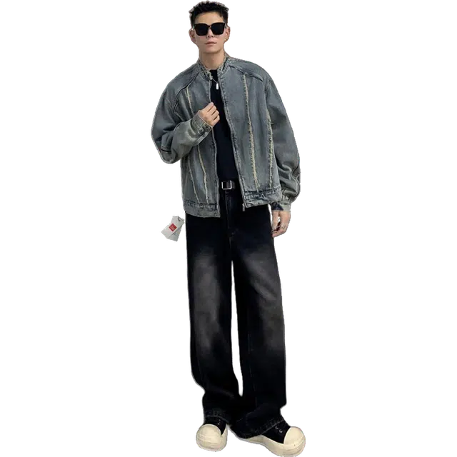 北极绒 美式复古解构毛边穿搭街头潮牌嘻哈机车痞帅牛仔外套 男款