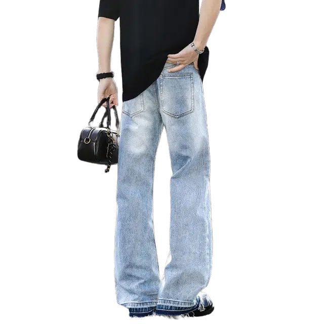 地界二 美式复古字母印花男小众潮牌痞帅宽松直筒裤子时尚百搭复古字母印花小众宽松潮流中低腰长裤牛仔裤 男款