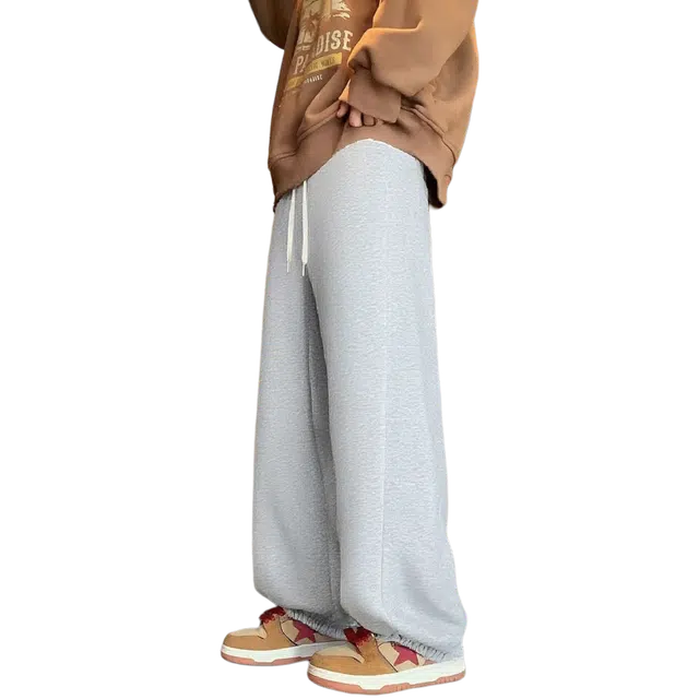 一碗士多 纯色束脚拼接简约韩系慵懒风哦姐复古穿搭不贴腿垂感好时尚吸睛宽松舒适卫裤日常百搭重磅阔腿裤休闲裤 男女同款