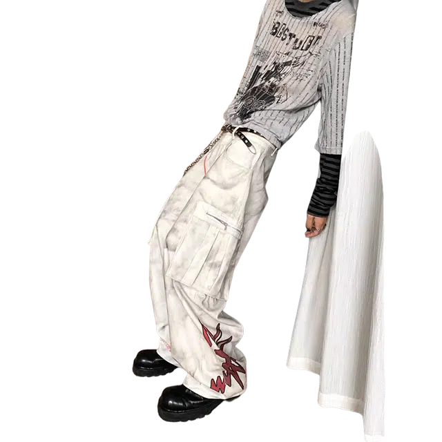 一碗士多 美式复古高街小众拼接个性时尚痞帅设计宽松垂感拖地直筒阔腿日常通勤户外基础款休闲裤 男女同款