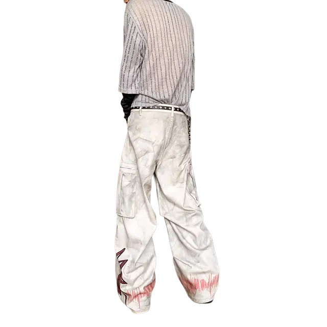 一碗士多 美式复古高街小众拼接个性时尚痞帅设计宽松垂感拖地直筒阔腿日常通勤户外基础款休闲裤 男女同款