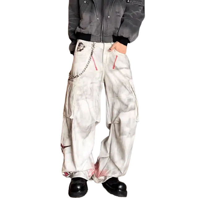 一碗士多 美式复古高街小众拼接个性时尚痞帅设计宽松垂感拖地直筒阔腿日常通勤户外基础款休闲裤 男女同款