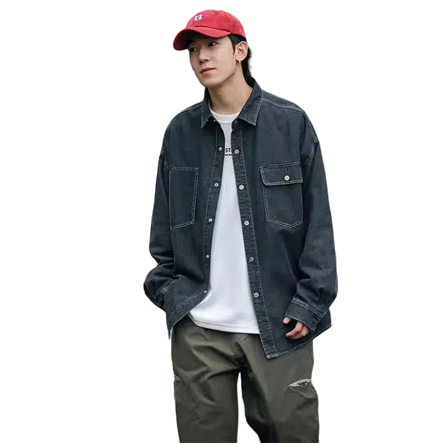 一碗士多 水洗做旧口袋美式复古高街时尚流行痞帅个性高级设计日常通勤宽松舒适百搭不挑人衬衫 男女同款