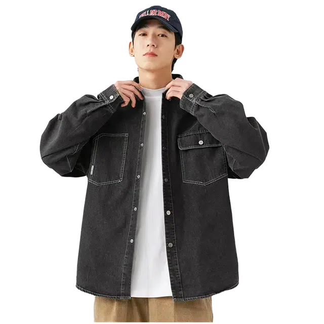 一碗士多 水洗做旧口袋美式复古高街时尚流行痞帅个性高级设计日常通勤宽松舒适百搭不挑人衬衫 男女同款