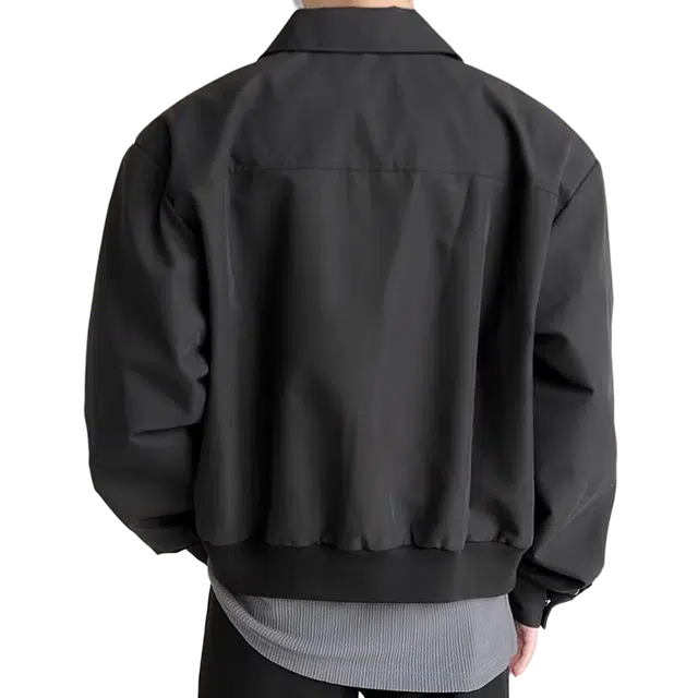 一碗士多 美式复古小众百搭高街简约卡扣式口袋双头拉链设计纯色通勤日常户外高肩痞帅休闲翻领夹克 男女同款