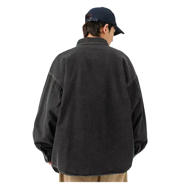 一碗士多 水洗做旧口袋美式复古高街时尚流行痞帅个性高级设计日常通勤宽松舒适百搭不挑人衬衫 男女同款