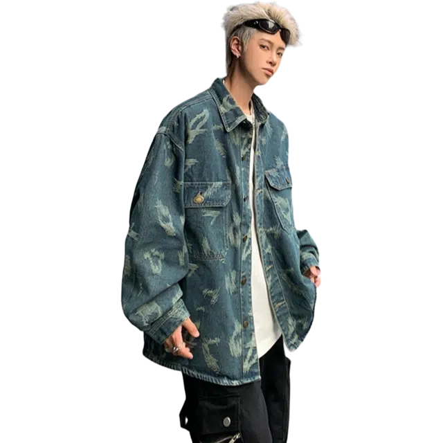 北极绒 潮流设计感宽松美式潮牌复古休闲牛仔外套 男款
