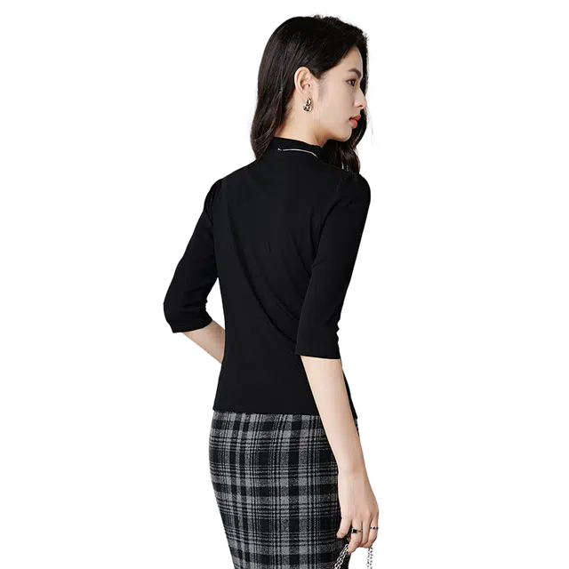 晚白  气质修身上衣纯色棉质弹力百搭通勤 打底衫 女款