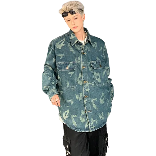 北极绒 潮流设计感宽松美式潮牌复古休闲牛仔外套 男款