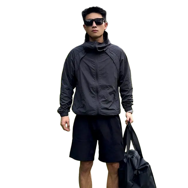 佑麟 美式户外速干冰丝防晒衣男夏季薄款凉感双拉链衣透气拼接防晒服外套 男女同款