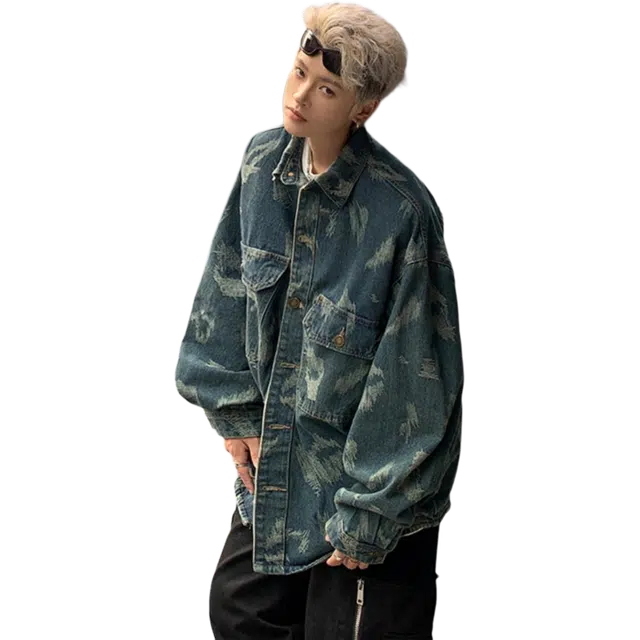 北极绒 潮流设计感宽松美式潮牌复古休闲牛仔外套 男款