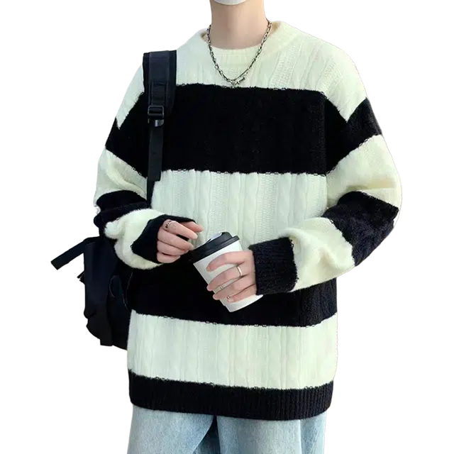 一碗士多 撞色套头条纹织带美式复古高街时尚流行痞帅个性高级设计日常通勤宽松舒适百搭不挑人针织衫 男女同款