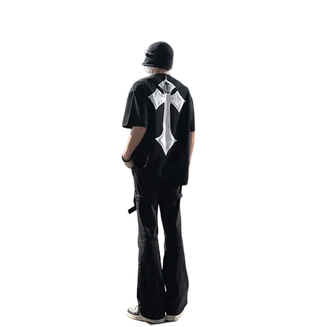 金贝勒 美式高街复古水洗高级感潮流交叉绑带休闲时尚百搭修身显瘦直筒户外通勤牛仔裤 男女同款