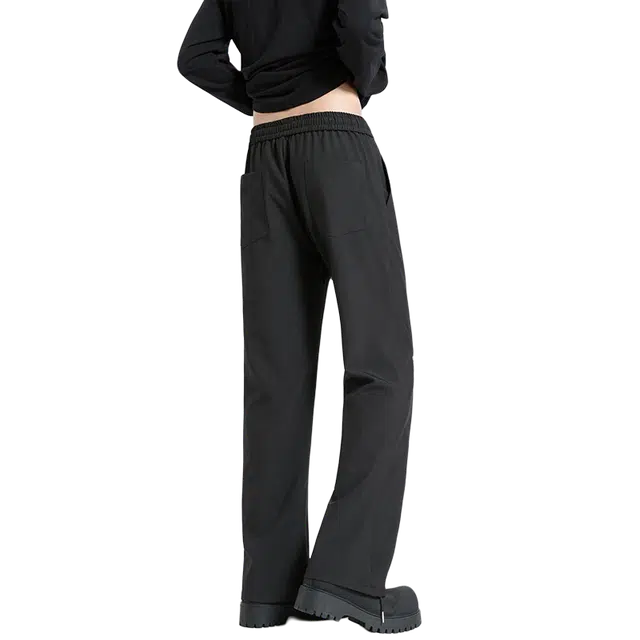 一碗士多 美式复古高街小众纯色简约百搭个性时尚痞帅拼接设计感铆钉垂感直筒阔腿通勤日常户外运动系带经典款休闲裤 男女同款