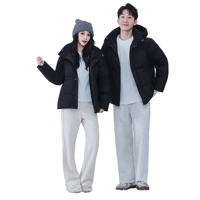 雅鹿 极地锁温系列 连帽面包服短款加厚羽绒服 男女同款