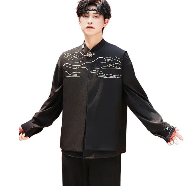 一碗士多 新中式复古刺绣设计隐藏金属扣宽松舒适小众百搭日常通勤户外活动高级感马甲 男女同款