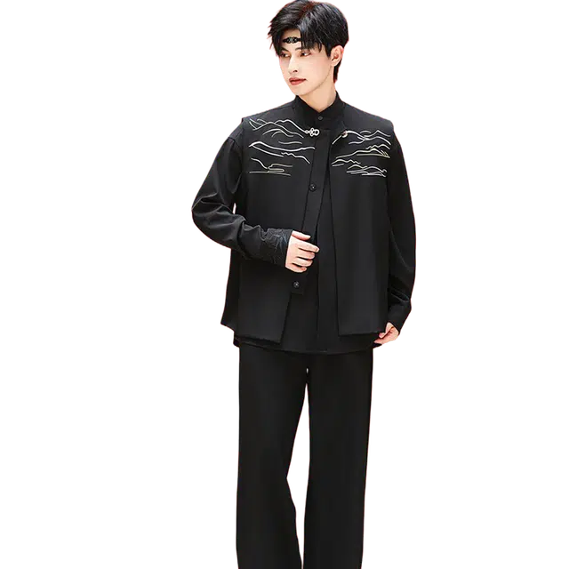 一碗士多 新中式复古刺绣设计隐藏金属扣宽松舒适小众百搭日常通勤户外活动高级感马甲 男女同款