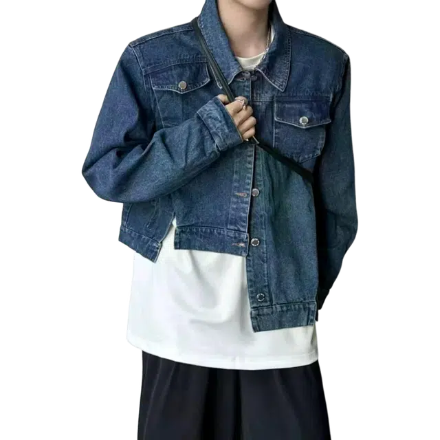 北极绒 秋季韩风简约设计感不规则复古休闲小众牛仔外套 男款