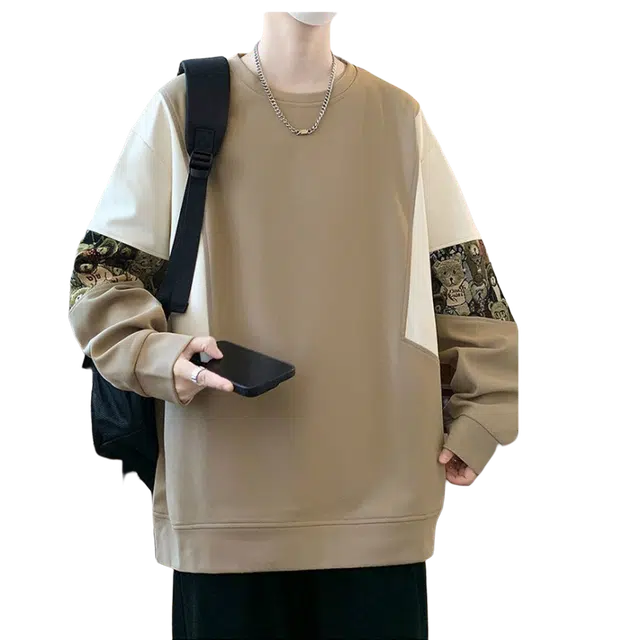 北极绒 港风国潮美式刺绣拼接长袖重磅卡通圆领潮牌青少年上衣卫衣 男款