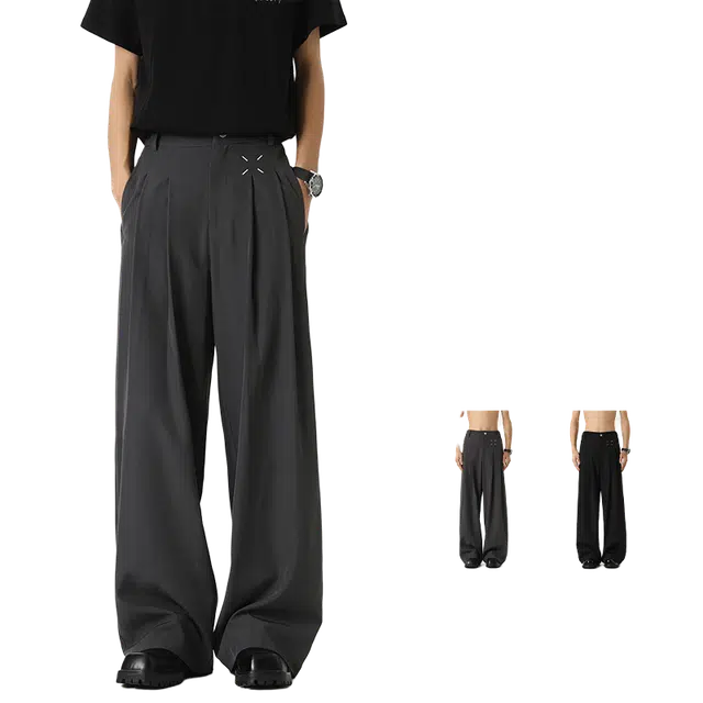 北极绒 高级感秋季垂感阔腿西裤潮牌宽松直筒阔腿西装裤 男款