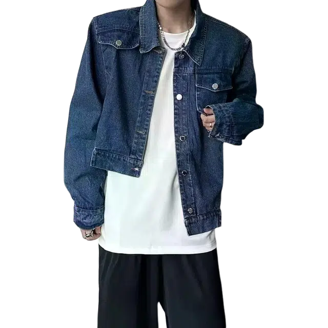 北极绒 秋季韩风简约设计感不规则复古休闲小众牛仔外套 男款