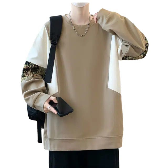 北极绒 港风国潮美式刺绣拼接长袖重磅卡通圆领潮牌青少年上衣卫衣 男款