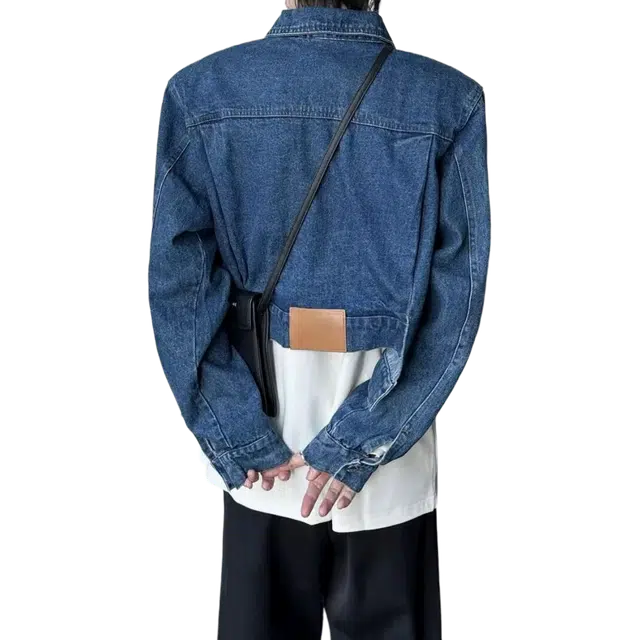 北极绒 秋季韩风简约设计感不规则复古休闲小众牛仔外套 男款