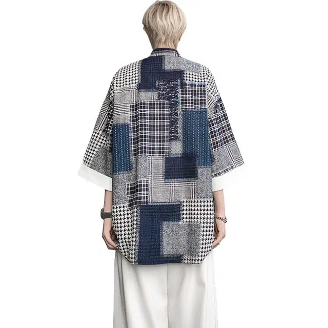 加荣 新中式拼接短袖衬衫男夏季轻薄透气潮牌青少年户外出行通勤百搭小众设计感中国风七分袖道袍盘扣外套上衣 男女同款