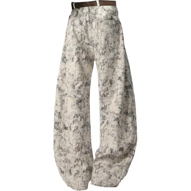 吾皇猫 美式高街系列潮流泼墨晕染设计时尚痞帅宽松直筒显高舒适日常牛仔裤 男女同款