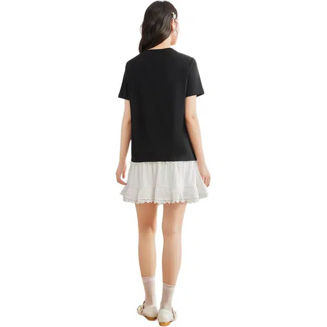 爱依服 夏季韩版休闲纯色短袖圆领裙装套装 女款