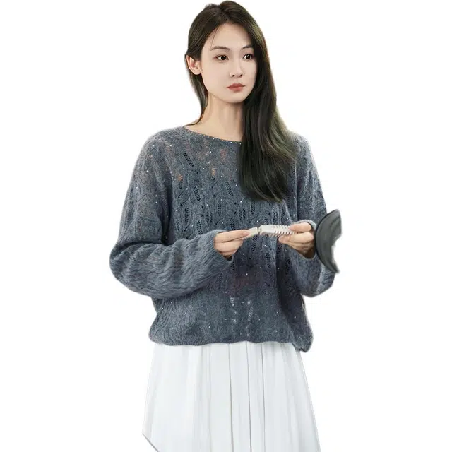 美洋 珠片圆领宽松羊绒衫 女款