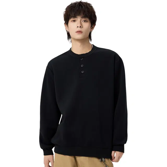米素力 简约纯色亨利领卫衣 男女同款