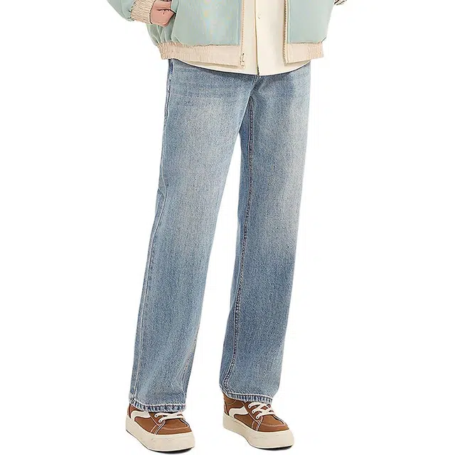 三福 纯色直筒中低腰长裤牛仔裤 男款