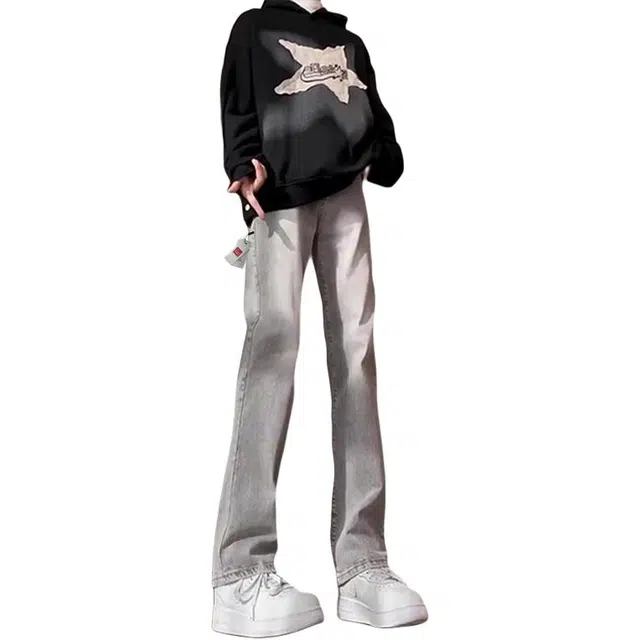 北极绒 美式复古破洞男春秋高街牛仔裤 男款