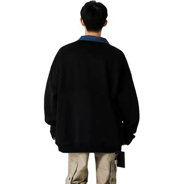 北极绒 假两件翻领宽松百搭舒适简约卫衣 男款