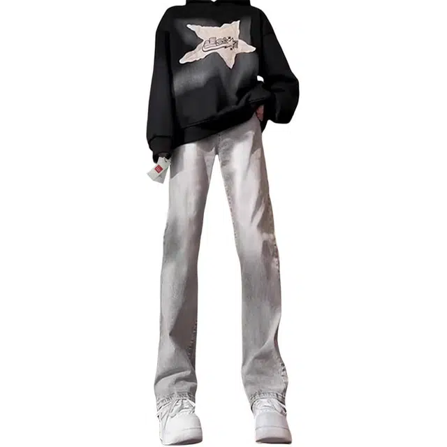 北极绒 美式复古破洞男春秋高街牛仔裤 男款