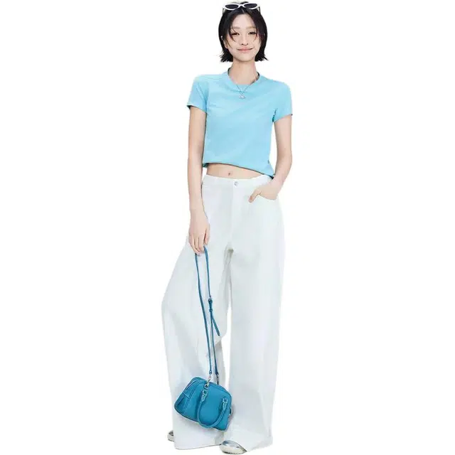 美洋 宽松高腰适中直筒牛仔裤 女款