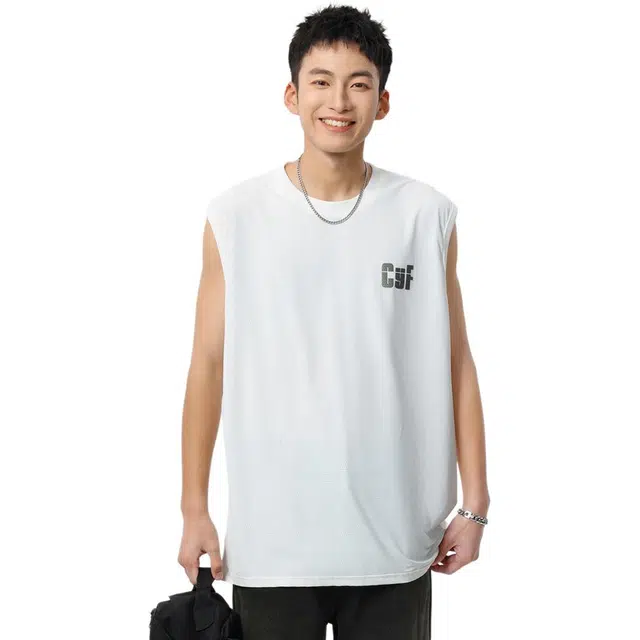 米素力 透气网孔速干英文圆领背心 男款