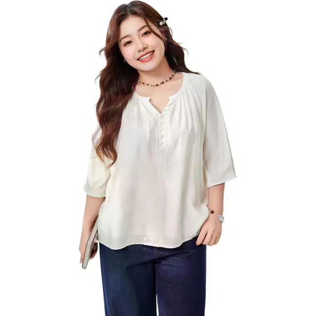 爱依服 文艺知性气质通勤百搭纯色五分袖衬衫 女款