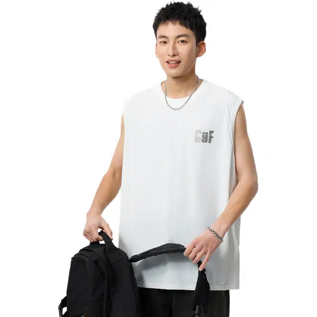 米素力 透气网孔速干英文圆领背心 男款