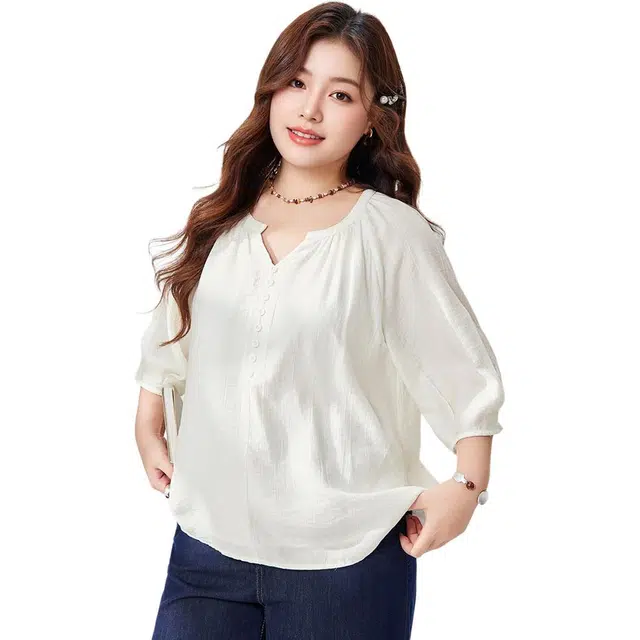 爱依服 文艺知性气质通勤百搭纯色五分袖衬衫 女款