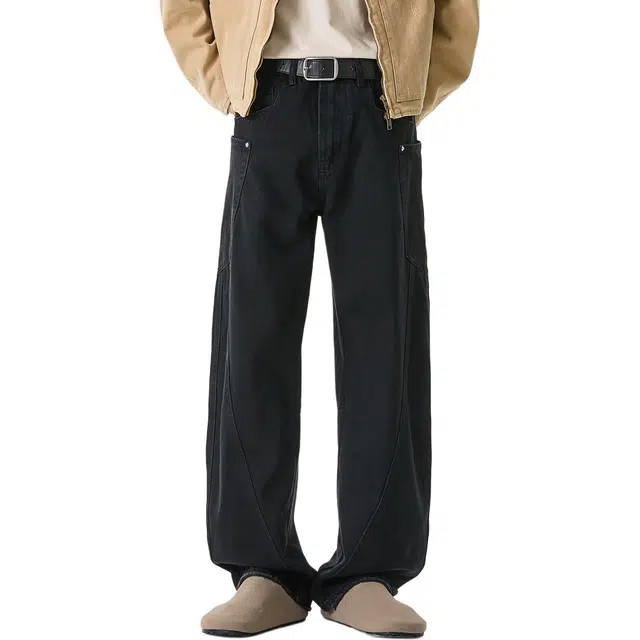 米素力 多口袋弯刀轻奢宽松中腰牛仔裤 男款