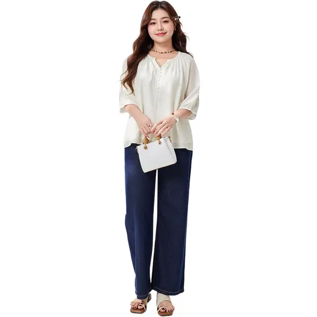 爱依服 文艺知性气质通勤百搭纯色五分袖衬衫 女款